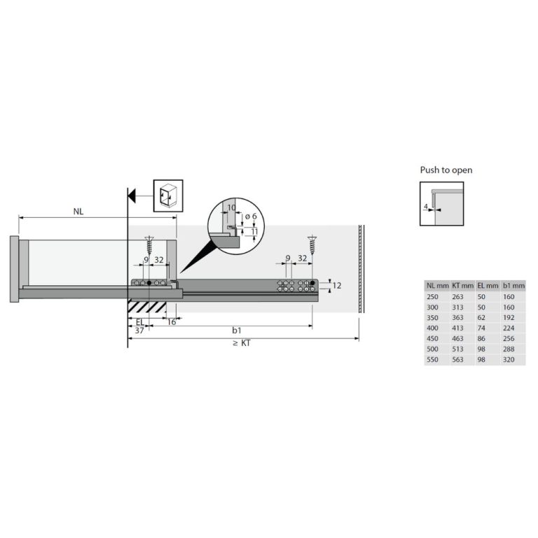 glisiere quadro push to open schita