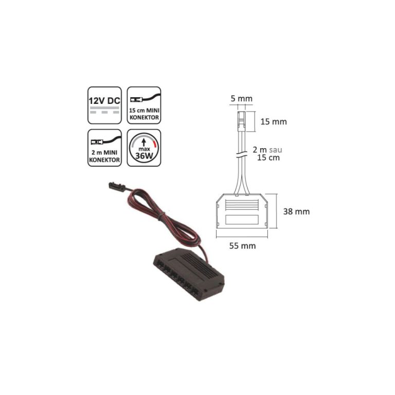 MINIDISTRIBUITOR CU 6 IEȘIRI, CABLU DE 2 m SAU 15 cm, MINIMUFĂ