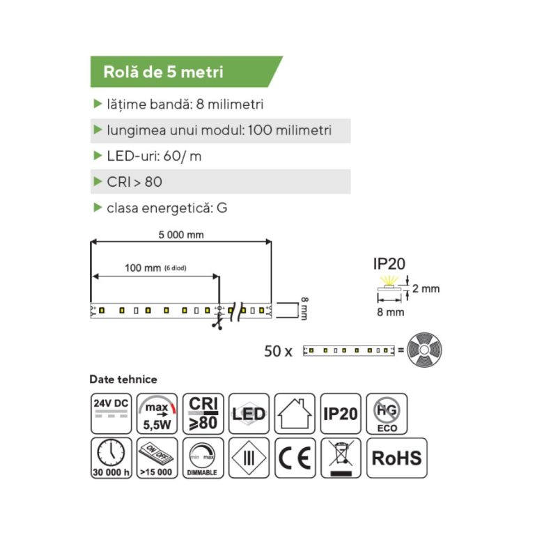 banda led 2835 detalii tehnice 5 m